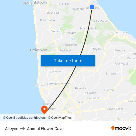Alleyne to Animal Flower Cave map