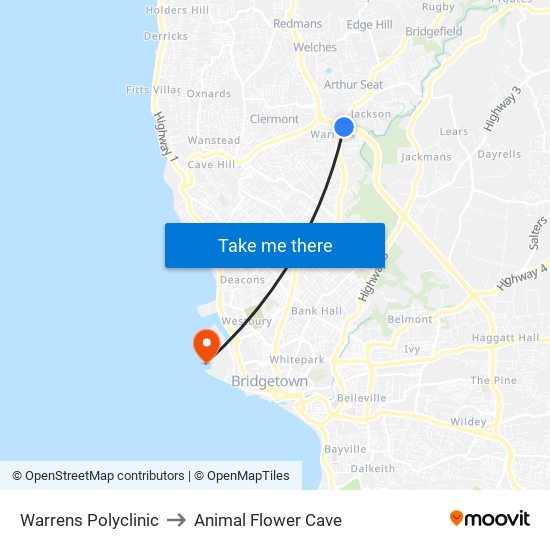 Warrens Polyclinic to Animal Flower Cave map