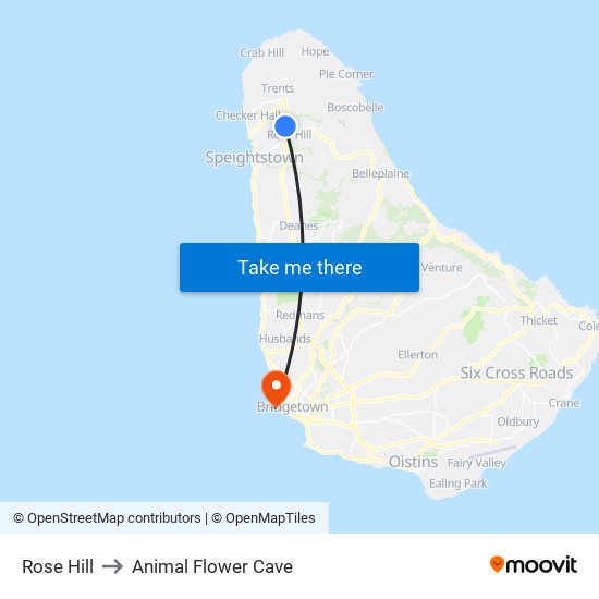 Rose Hill to Animal Flower Cave map