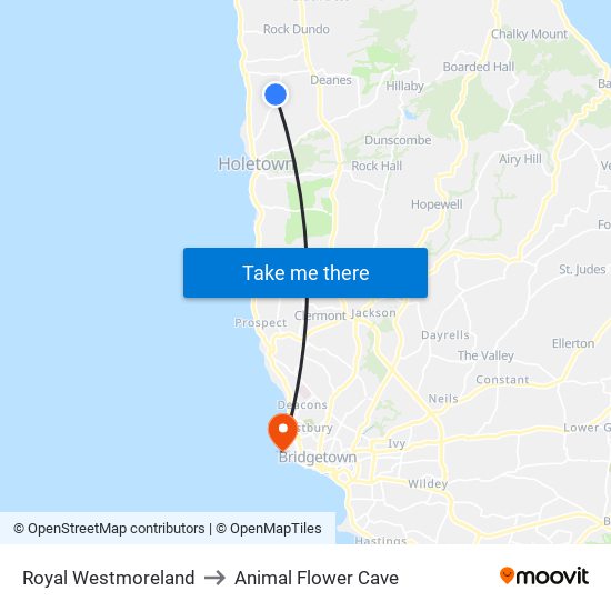 Royal Westmoreland to Animal Flower Cave map