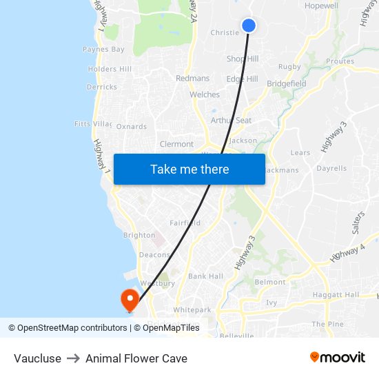 Vaucluse to Animal Flower Cave map