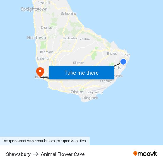 Shewsbury to Animal Flower Cave map