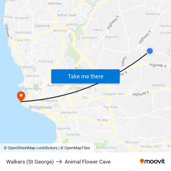 Walkers (St George) to Animal Flower Cave map
