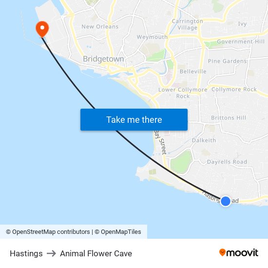 Hastings to Animal Flower Cave map