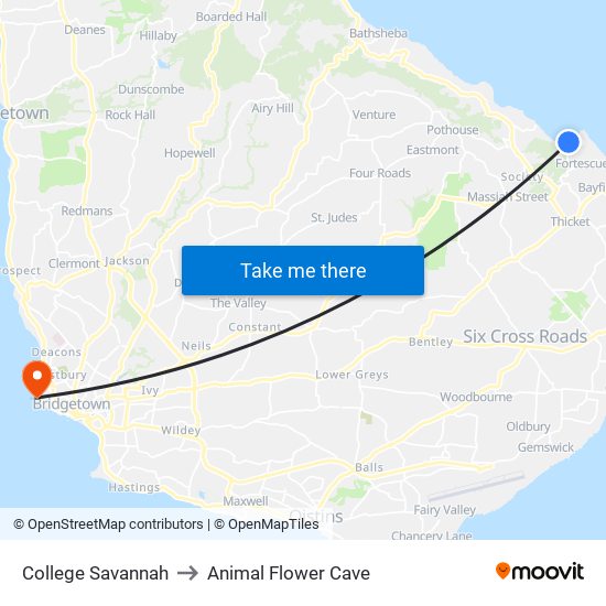 College Savannah to Animal Flower Cave map