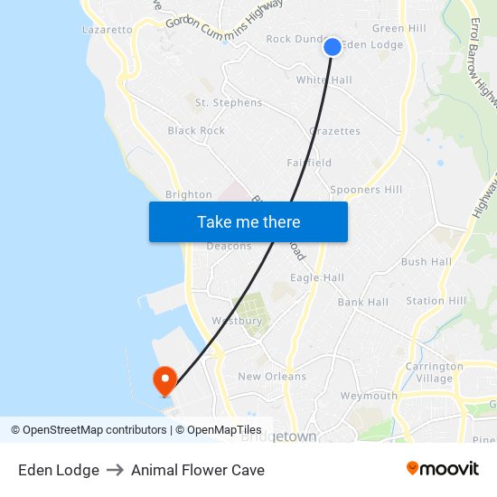 Eden Lodge to Animal Flower Cave map