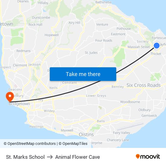 St. Marks School to Animal Flower Cave map