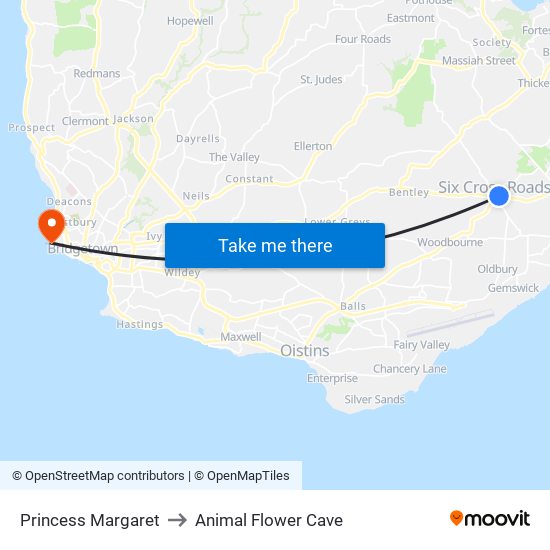 Princess Margaret to Animal Flower Cave map