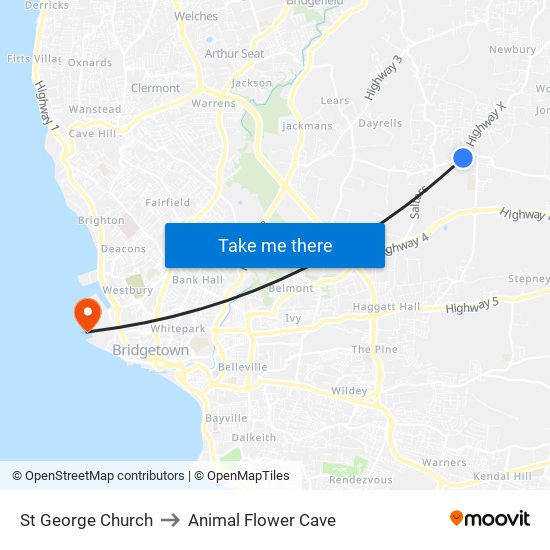 St George Church to Animal Flower Cave map