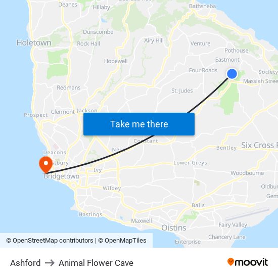 Ashford to Animal Flower Cave map