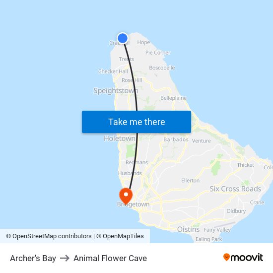 Archer's Bay to Animal Flower Cave map