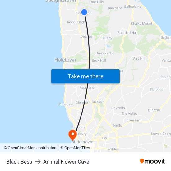 Black Bess to Animal Flower Cave map