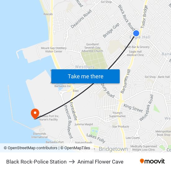 Black Rock-Police Station to Animal Flower Cave map