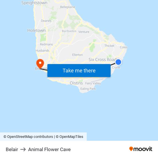 Belair to Animal Flower Cave map