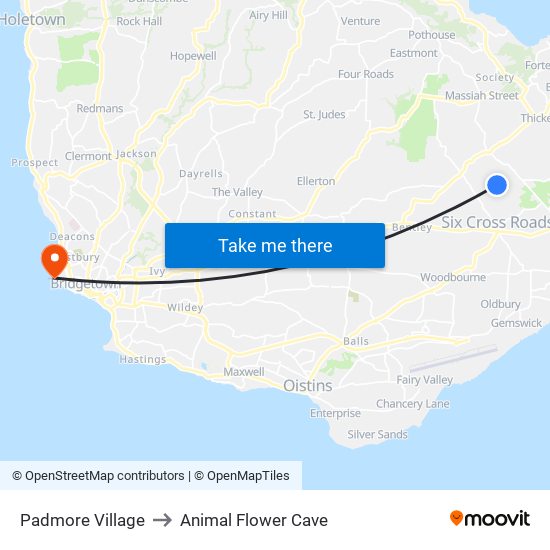 Padmore Village to Animal Flower Cave map