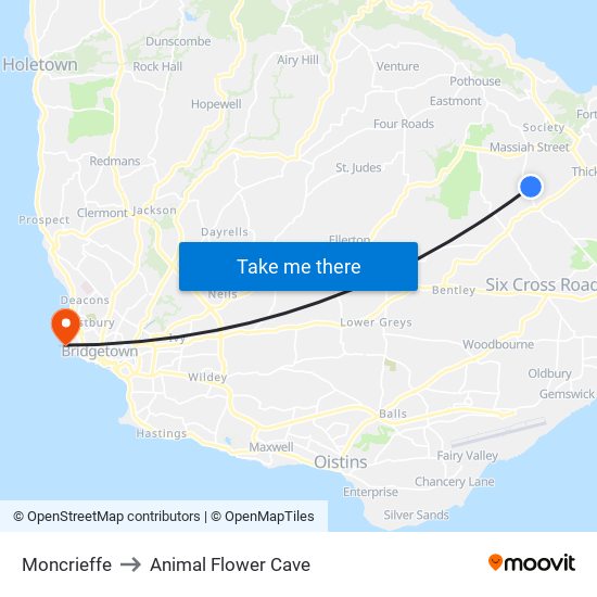 Moncrieffe to Animal Flower Cave map