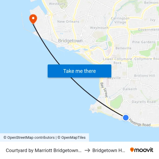 Courtyard by Marriott Bridgetown Barbados to Bridgetown Harbour map