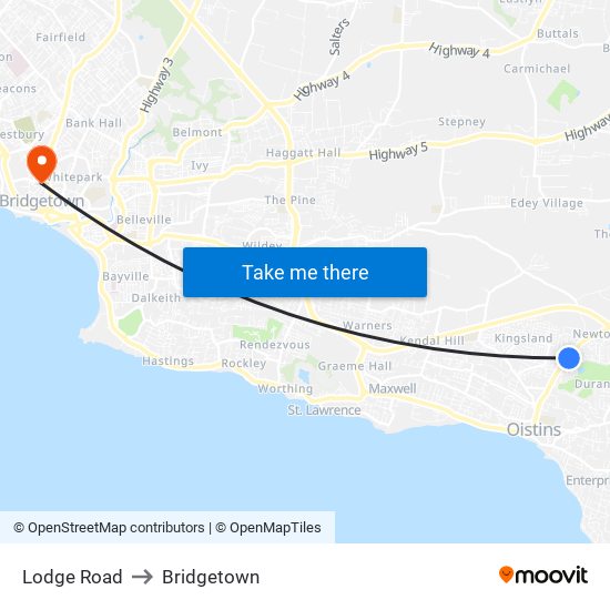 Lodge Road to Bridgetown map