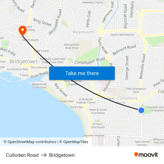 Culloden Road to Bridgetown map