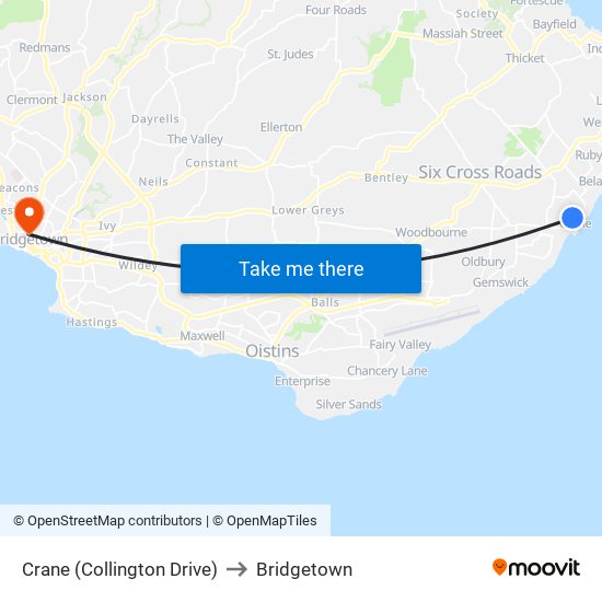 Crane (Collington Drive) to Bridgetown map