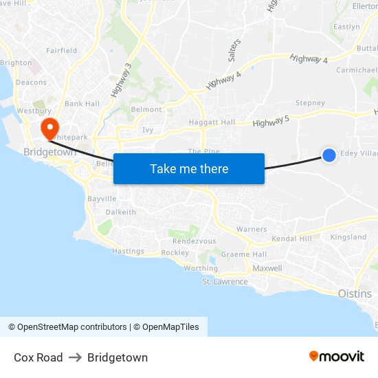 Cox Road to Bridgetown map