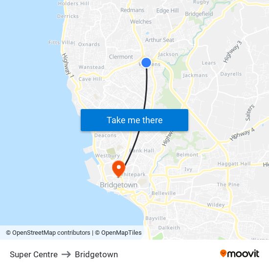 Super Centre to Bridgetown map