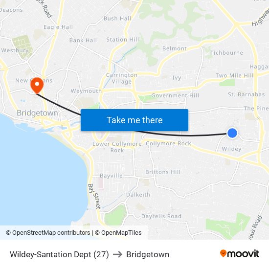 Wildey-Santation Dept (27) to Bridgetown map