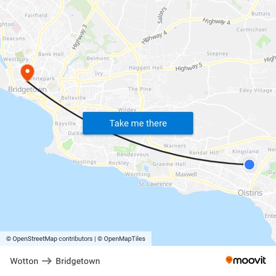 Wotton to Bridgetown map