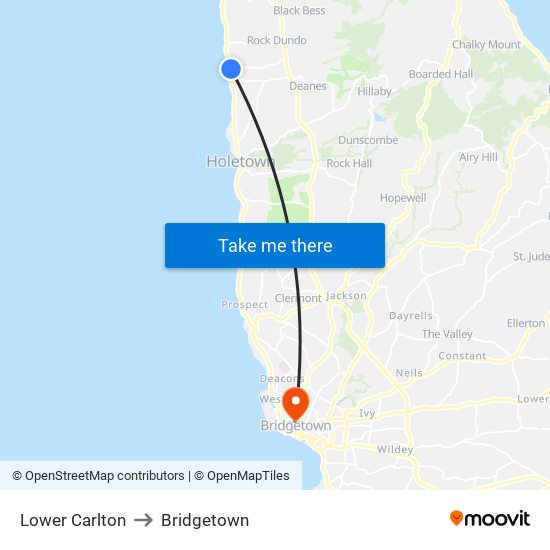 Lower Carlton to Bridgetown map