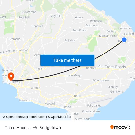 Three Houses to Bridgetown map