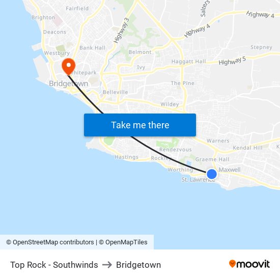 Top Rock - Southwinds to Bridgetown map