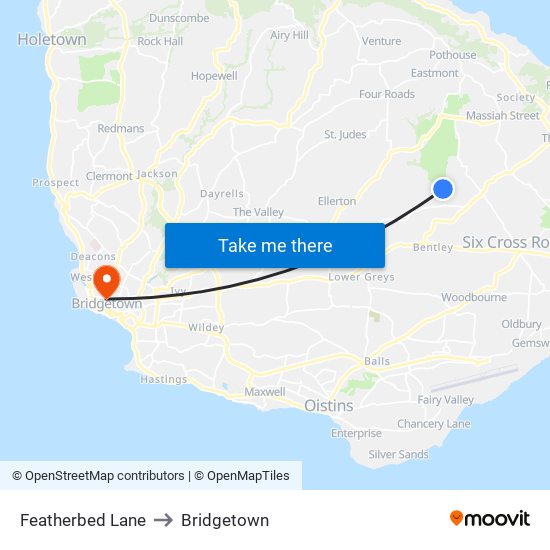 Featherbed Lane to Bridgetown map