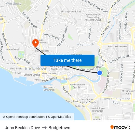 John Beckles Drive to Bridgetown map