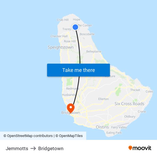 Jemmotts to Bridgetown map