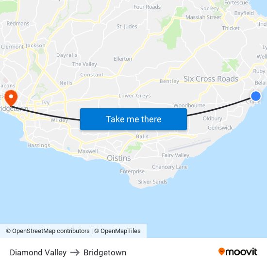Diamond Valley to Bridgetown map