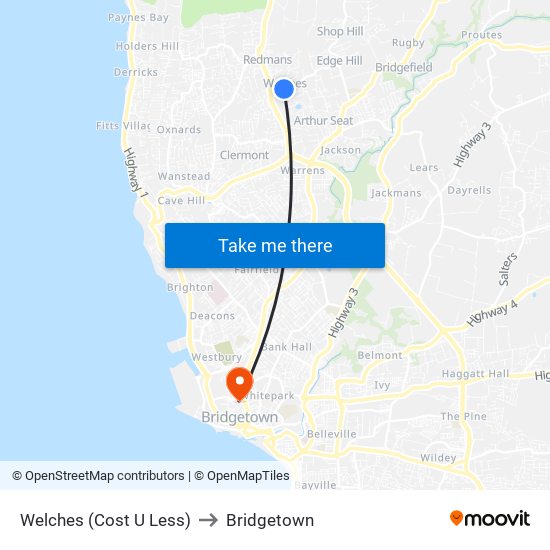 Welches (Cost U Less) to Bridgetown map