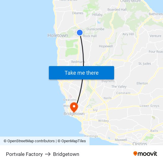 Portvale Factory to Bridgetown map