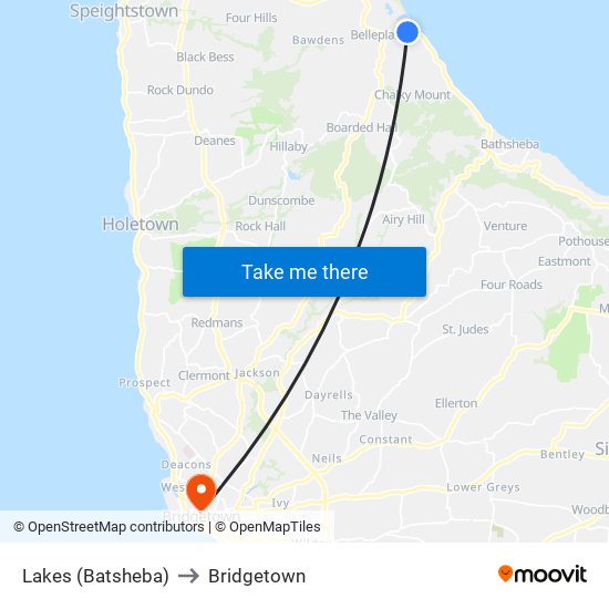 Lakes (Batsheba) to Bridgetown map