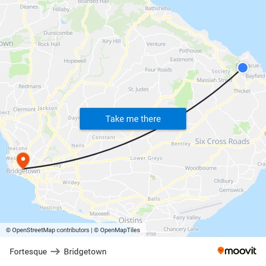 Fortesque to Bridgetown map