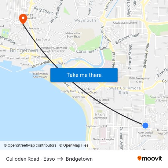 Culloden Road - Esso to Bridgetown map