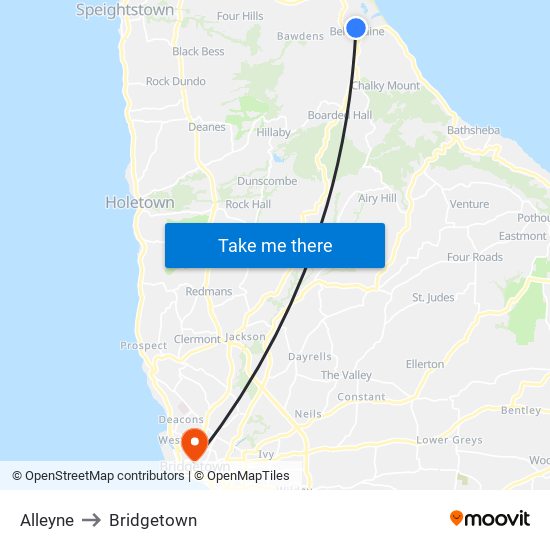 Alleyne to Bridgetown map