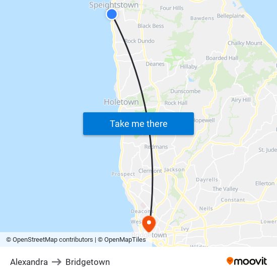 Alexandra to Bridgetown map