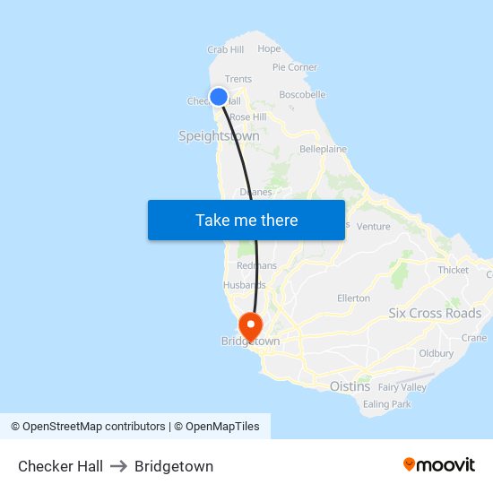 Checker Hall to Bridgetown map