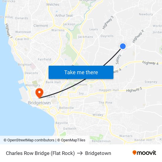 Charles Row Bridge (Flat Rock) to Bridgetown map
