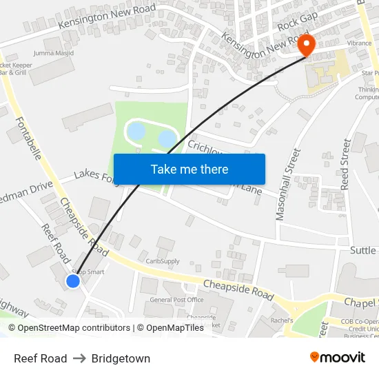 Reef Road to Bridgetown map