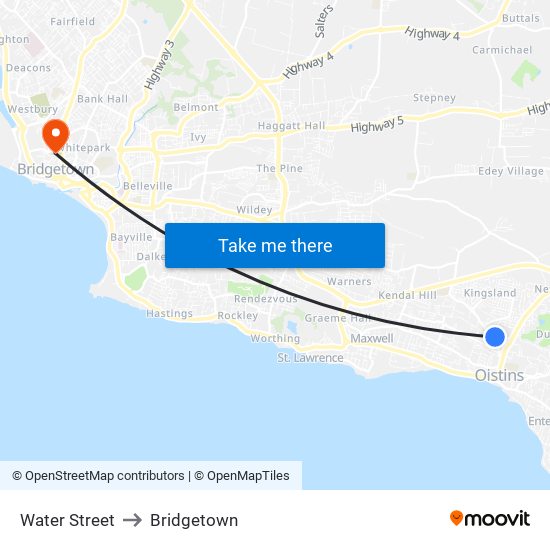 Water Street to Bridgetown map