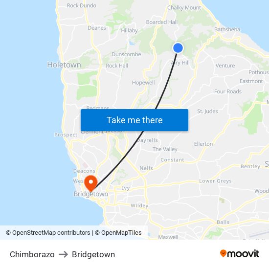 Chimborazo to Bridgetown map