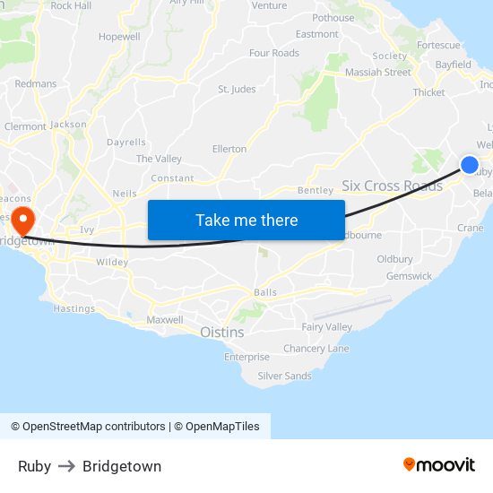 Ruby to Bridgetown map