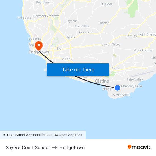 Sayer's Court School to Bridgetown map