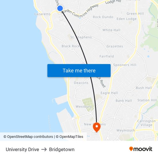 University Drive to Bridgetown map